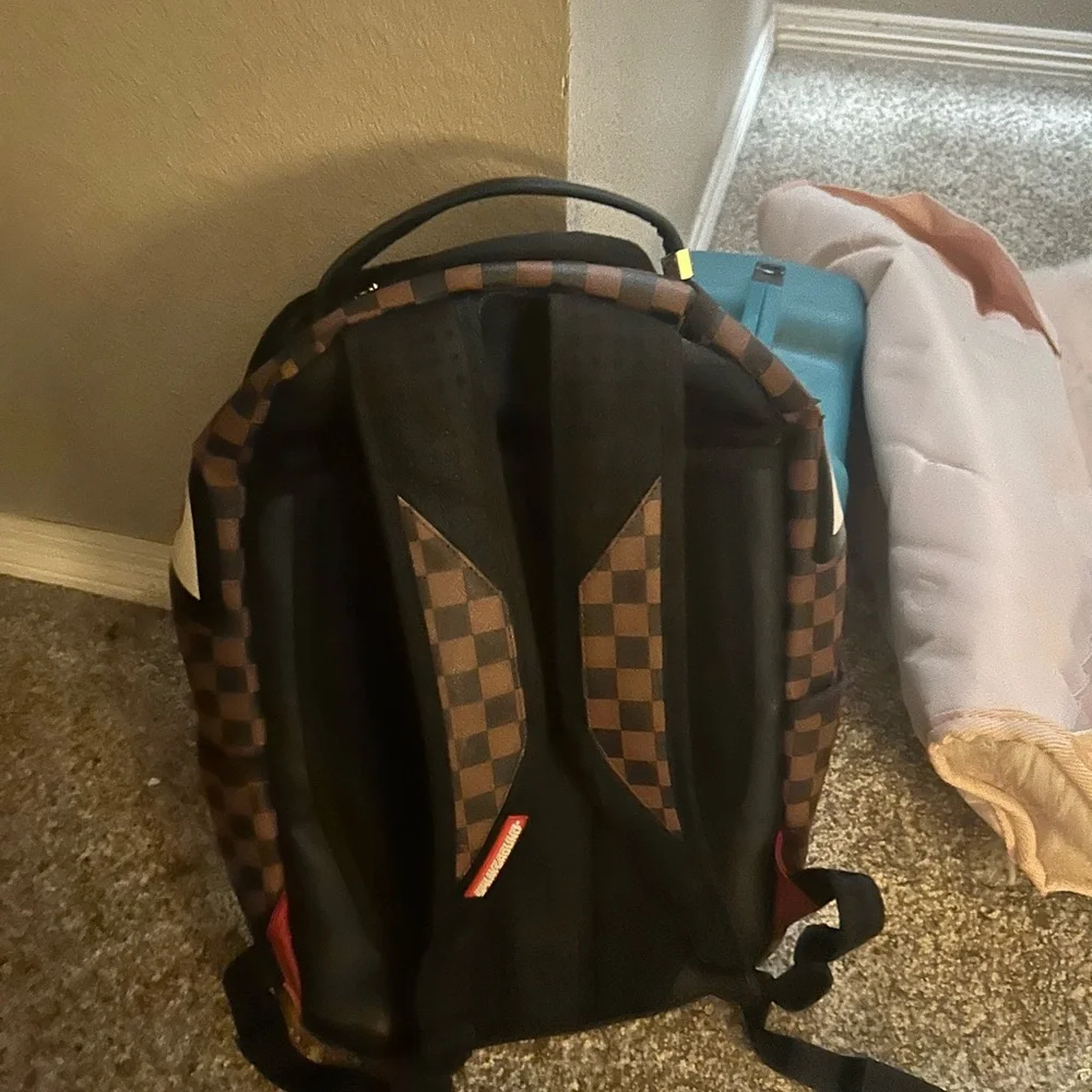 Sprayground Brown Checkered Shark Backpack - Picture 2 of 6